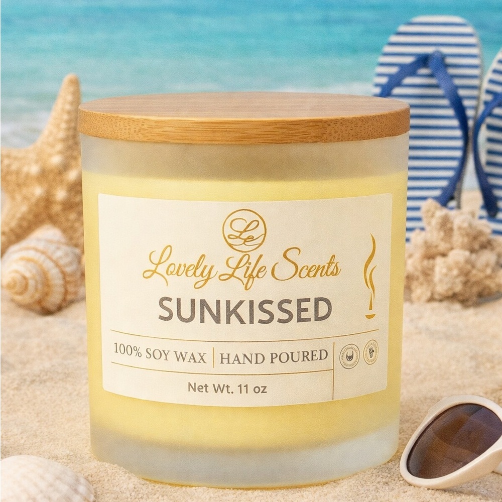 Sunkissed 11 oz Premium Soy Wax Candle, A Sun Bathing Scent, Lovely Life Scents - Picture 2 of 5